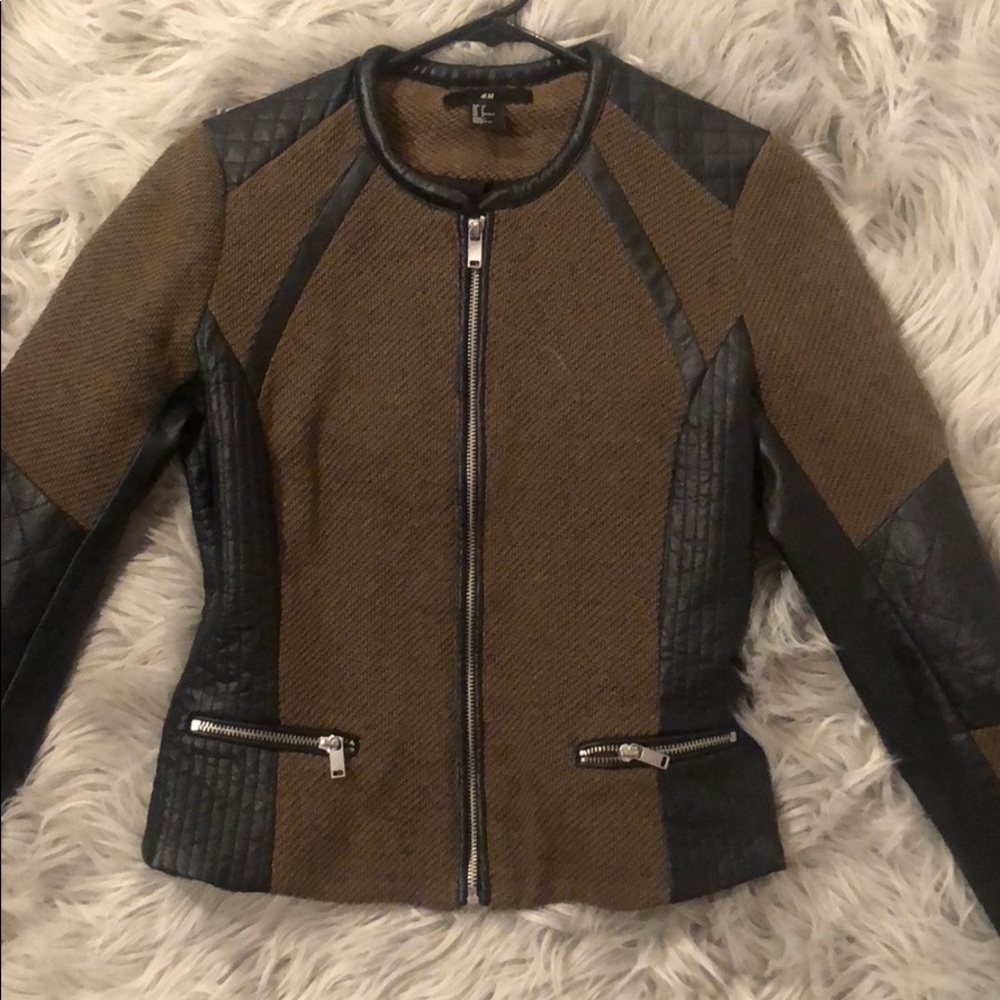 Black and Brown Faux Leather Jacket